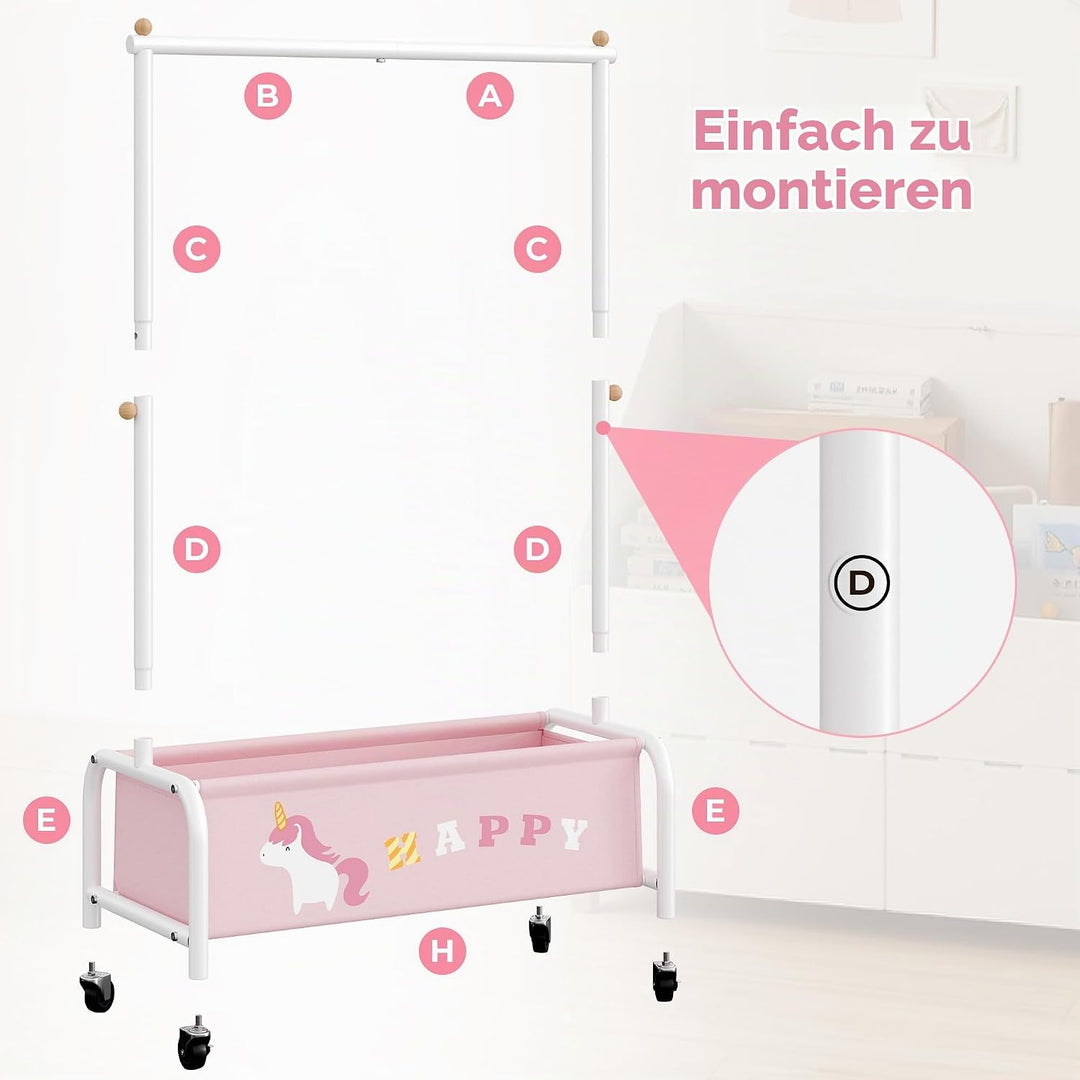 GRANNY SAYS Kleiderständer Kinder mit Aufbewahrungskiste, Kinder Kleiderstange auf Rollen, rosa Kind
