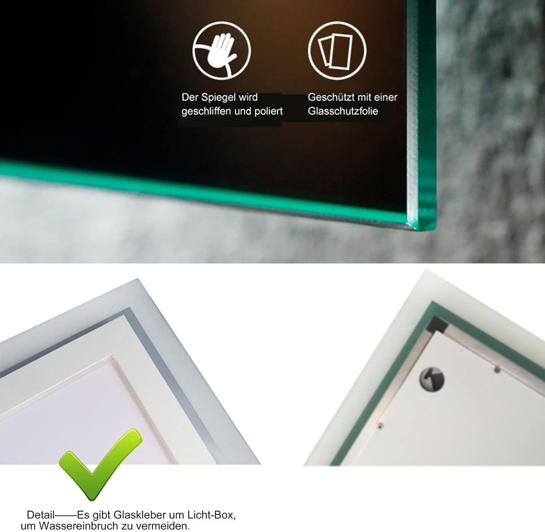 MIQU LED Badspiegel mit Beleuchtung 80x60 cm Badezimmerspiegel kaltweiss 6500K Lichtspiegel grosser