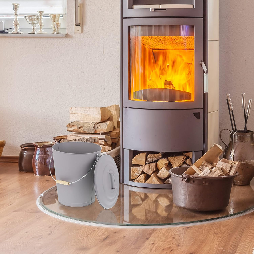 Relaxdays Ascheeimer mit Deckel, 24 Liter, für Kohle & Asche, runder Aschebehälter mit Henkel, Kamin