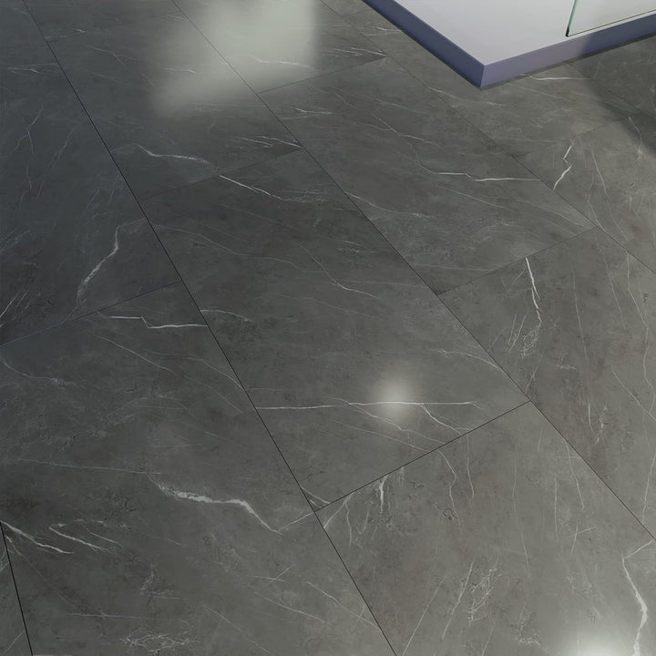 ARTENS - PVC Bodenbelag - Click Vinyl-Fliesen Albury - Vinylboden - FORTE - Marmoreffekt - Dunkelgra