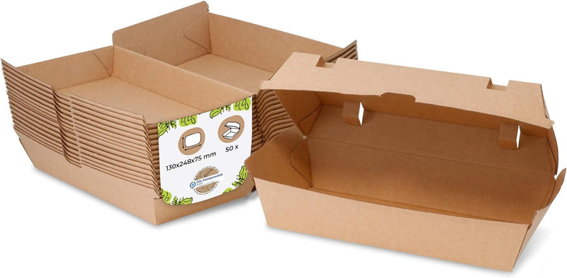 BIOZOYG Take Away Kraftkarton Box 50 Stück I robuste Fast Food Boxen mit hohem Klappdeckel I Snack B