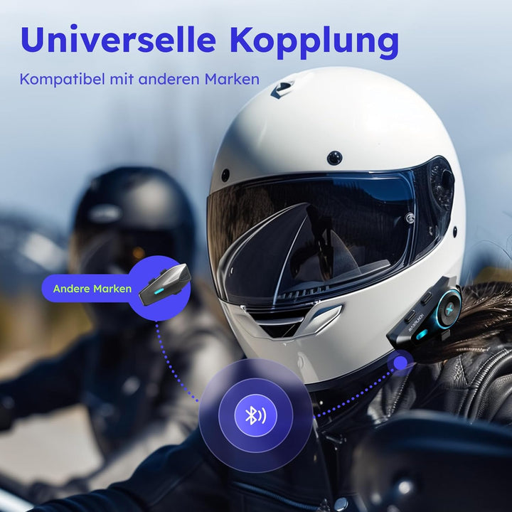 Motorrad Headset, 4 Fahrer Bluetooth Intercom, Motorrad Kommunikationssystem mit Universeller Kopplu
