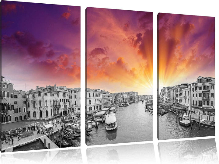 altmodische Wasserstrasse in Venedig schwarz/weiss 3-Teiler Leinwandbild 120x80 Bild auf Leinwand, X