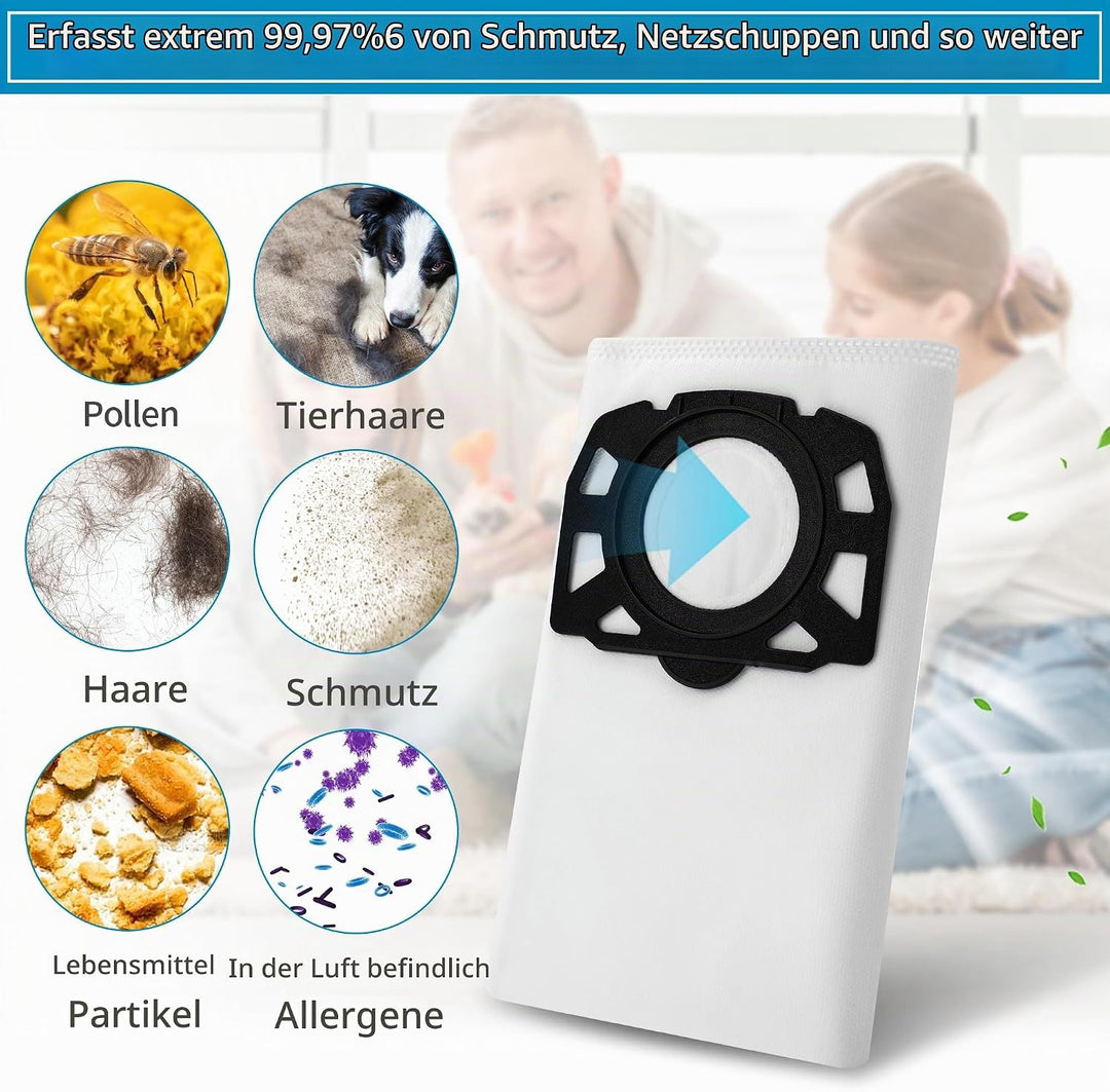12 Stück staubsaugerbeutel für Kärcher WD4 WD5 WD6 WD5 P WD6 P MV4 MV5 MV6, für KFI 487, Nass Trocke