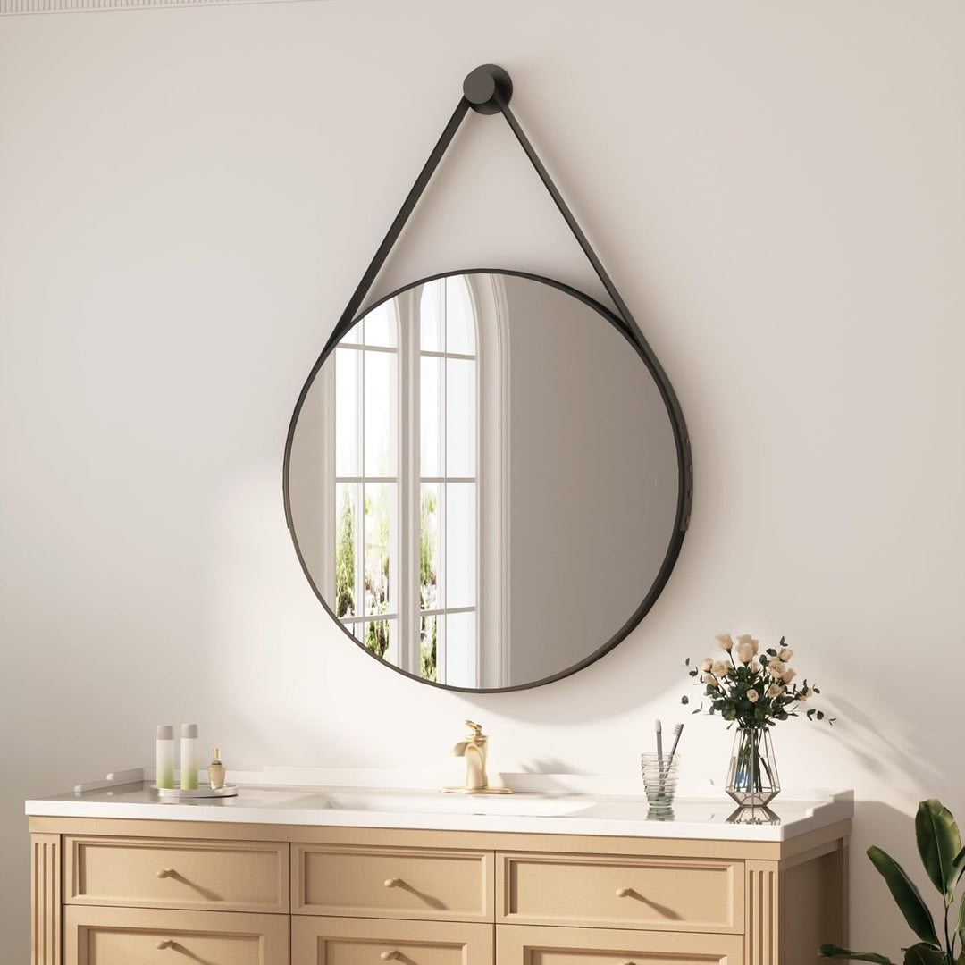 Heilmetz® Badspiegel Φ60cm Runder Spiegel Wandspiegel Badezimmerspiegel Schwarz Wanddekoration für B