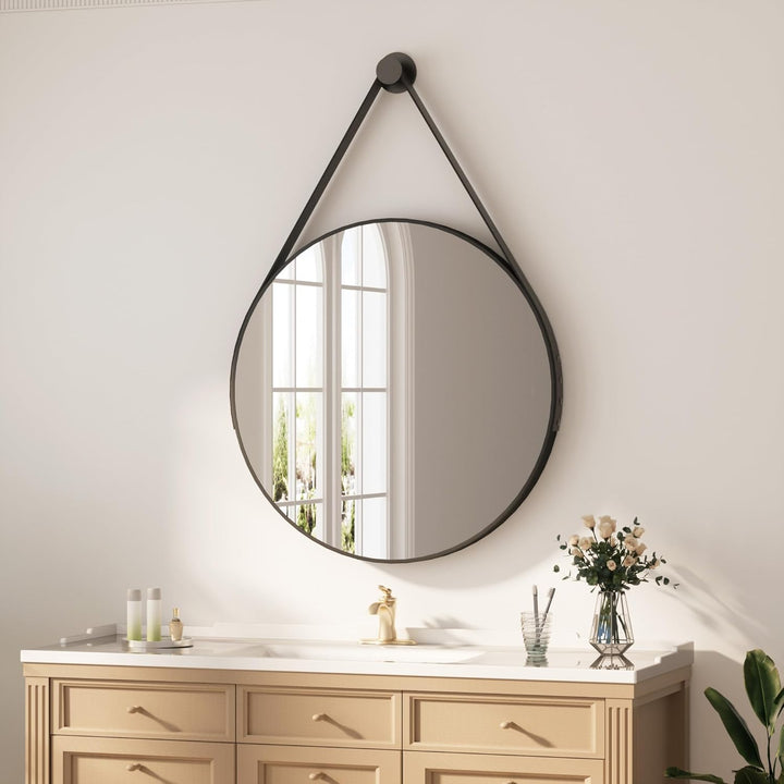 Heilmetz® Badspiegel Φ60cm Runder Spiegel Wandspiegel Badezimmerspiegel Schwarz Wanddekoration für B