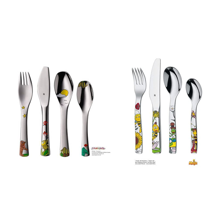 WMF Janosch Kinderbesteck Set 4-teilig, Cromargan poliert &amp; Biene Maja Kinderbesteck Set 4-teilig, K