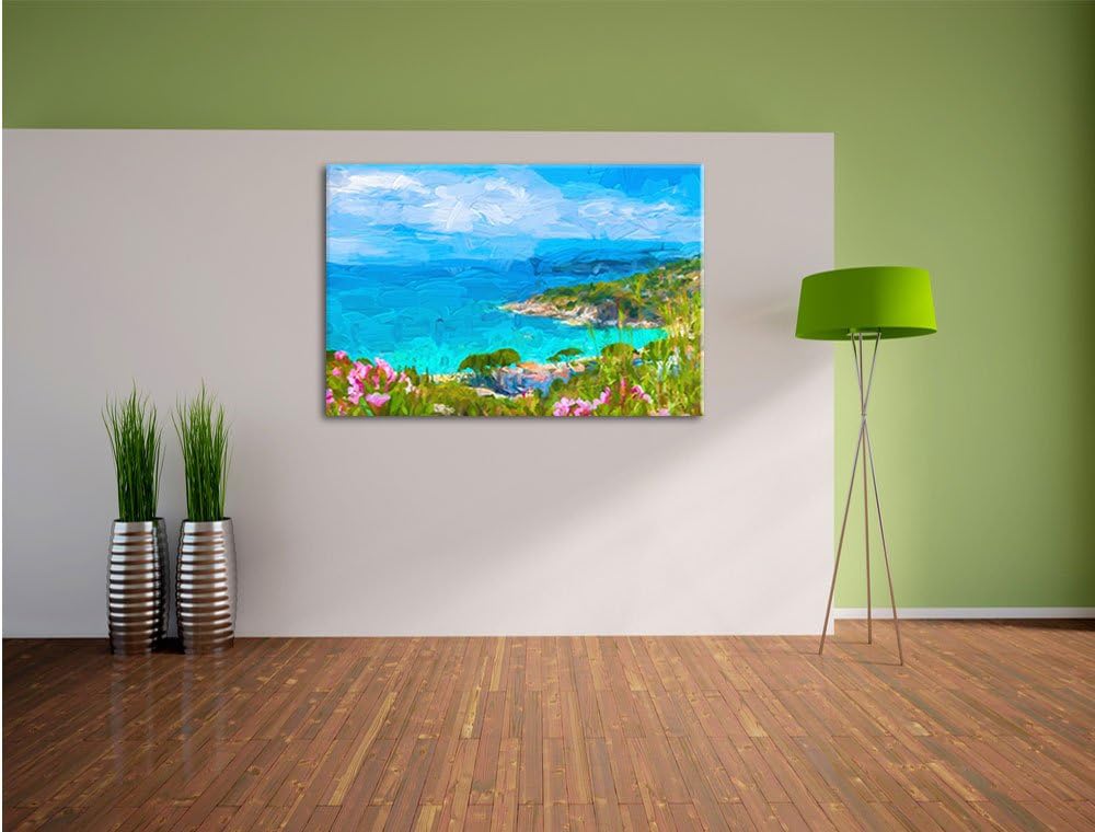 Pixxprint Panorama an der Toskana / 100x70cm Leinwandbild bespannt auf Holzrahmen/Wandbild Kunstdruc