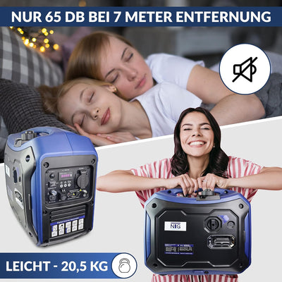 NTG Inverter Stromerzeuger | 2800 W | leise nur 65 dB(A) | 2 x USB Port | 5l Tankvolumen l 4-Takt Mo