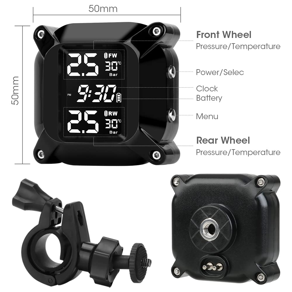 Jansite Motorrad TPMS Wireles Reifendrucküberwachungssystem mit 2 externen Sensoren LCD-Display Auto