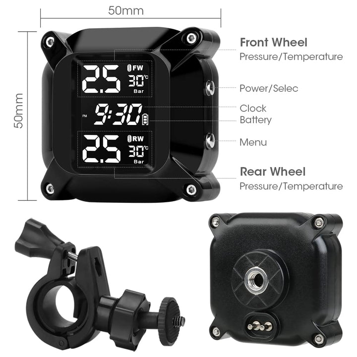 Jansite Motorrad TPMS Wireles Reifendrucküberwachungssystem mit 2 externen Sensoren LCD-Display Auto