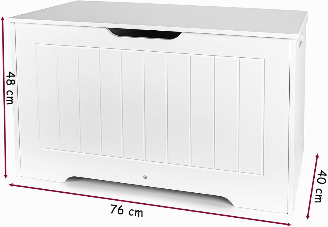 Leomark Weisse Aufbewahrungsbox mit Deckel DECORIA Spielzeugtruhe aus Holz, Kinderbank und Stauraum,