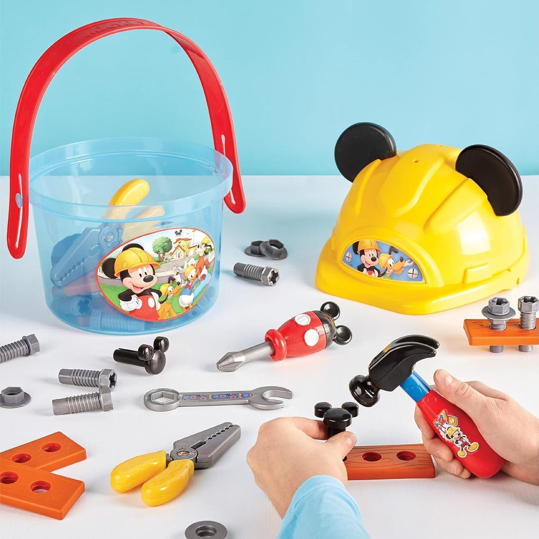Just Play Disney Junior Mickey Mouse Spielset Werkzeugset Eimer und Schutzhelm Deckel mit Mickey Mou