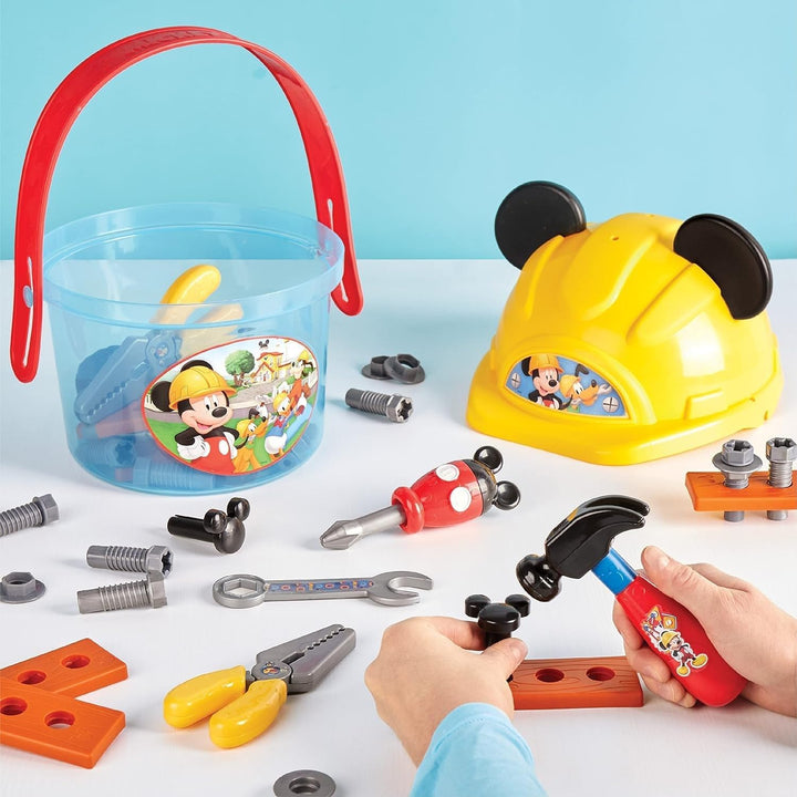 Just Play Disney Junior Mickey Mouse Spielset Werkzeugset Eimer und Schutzhelm Deckel mit Mickey Mou