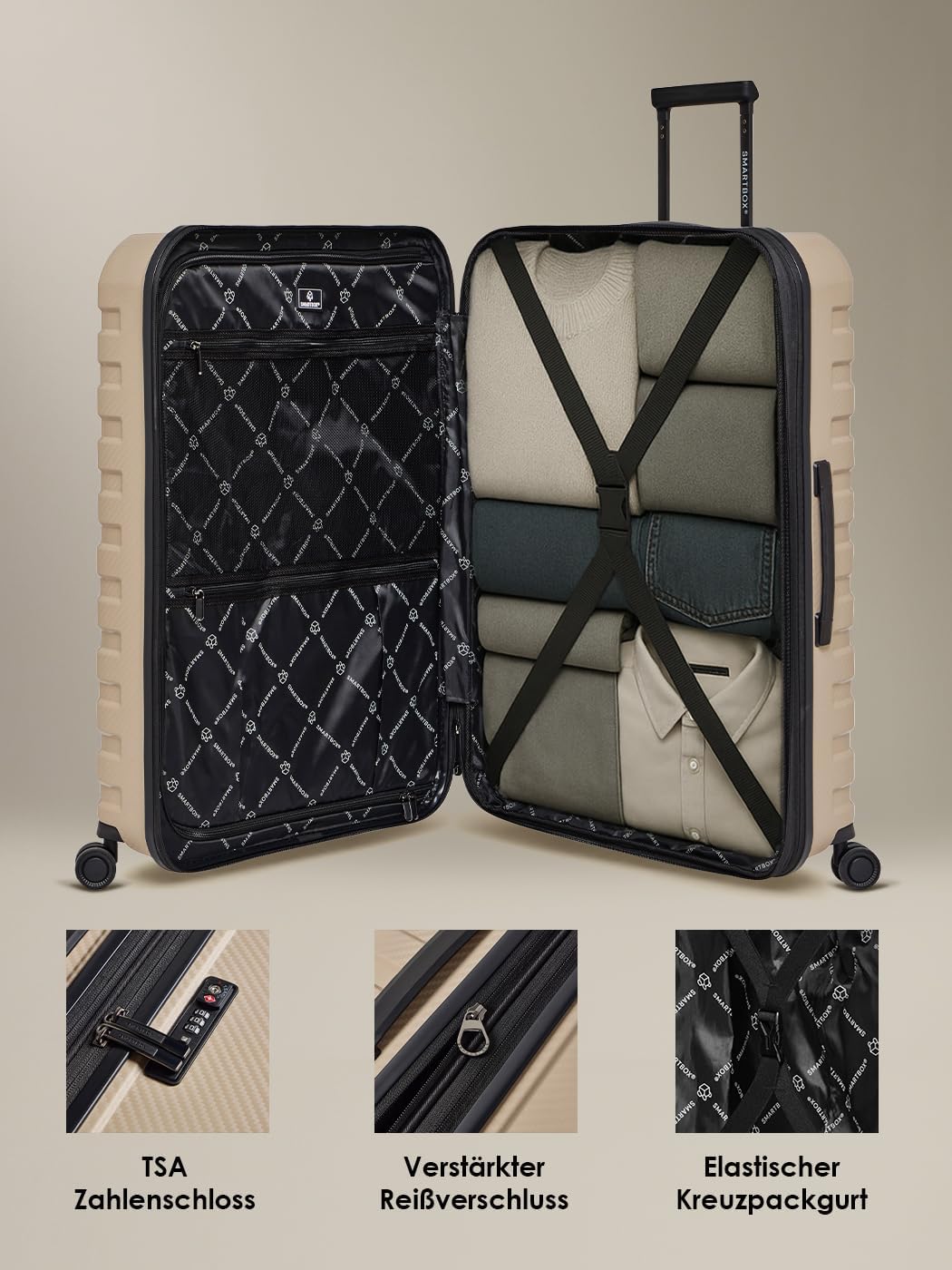 Smartbox Grosser Koffer XL Erweiterbar 76 cm, 111–120L Check-in Reisekoffer, Leichter Hartschalen Tr