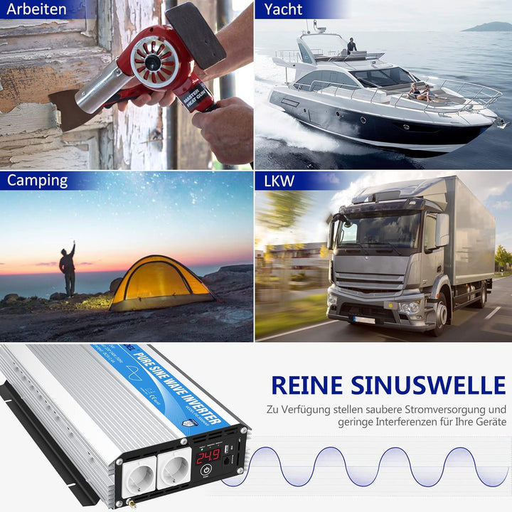 GIANDEL Wechselrichter 24V auf 230V Reiner Sinus 3000W Spannungswandler Für Zuhause, Wohnmobil, LKW,