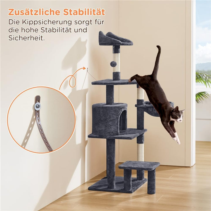 Yaheetech Kratzbaum Katzenkratzbaum 145 cm Stabiler Katzenbaum mit Aussichtsplattform Liegemulde Sis