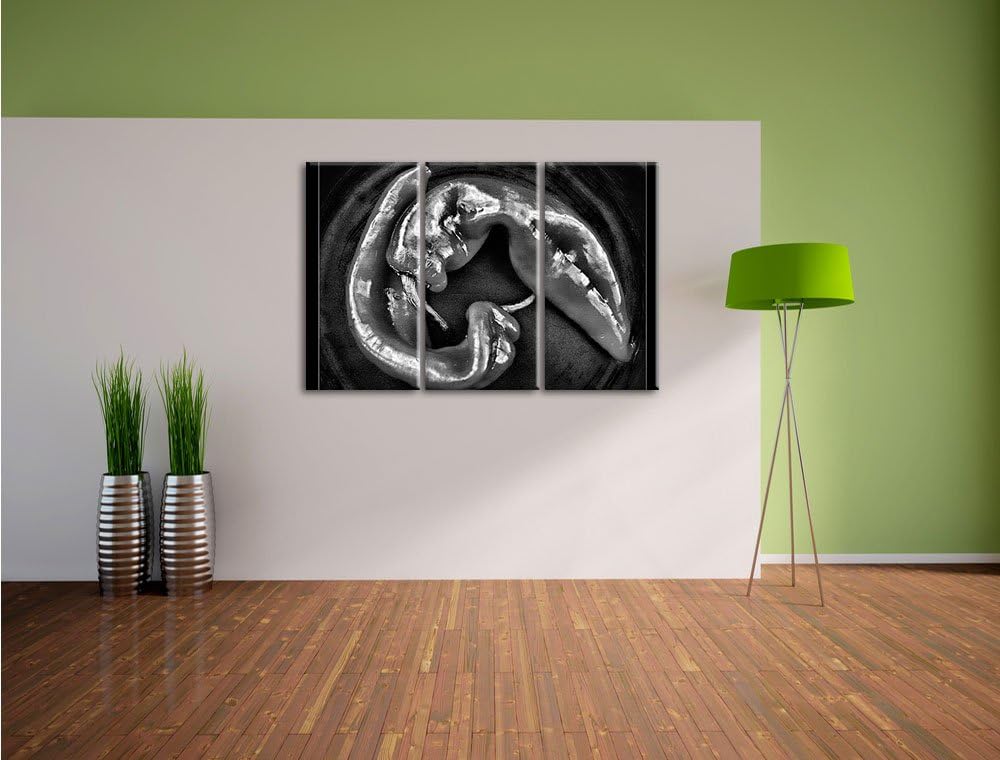 Pixxprint scharfe Chilischoten als Leinwandbild/Grösse: 3 Teilig (120x80) cm/Wandbild/Kunstdruck/fer