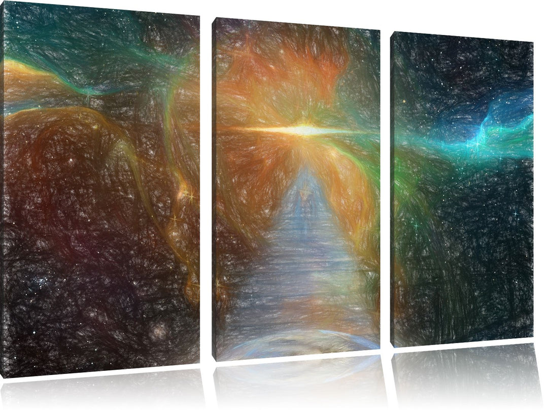 Pixxprint Kosmische Treppe in die Galaxis als Leinwandbild/Grösse: 3 Teilig (120x80 cm) cm/Wandbild/