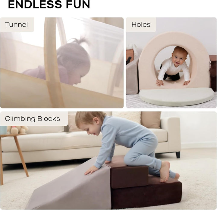 BanaSuper Schaumstoff Bausteine & Spieltunnel Set | XXL Kletterblöcke und Krabbeltunnel für Kinder |