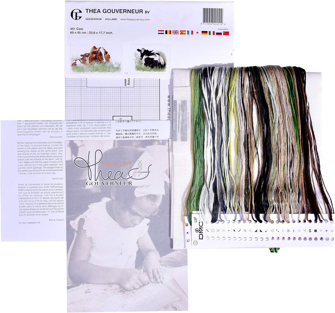Thea Gouverneur - Kreuzstich-Set - Kuh (Vorderansicht) - Leinen - 32 Count - Für Erwachsene - 451, K