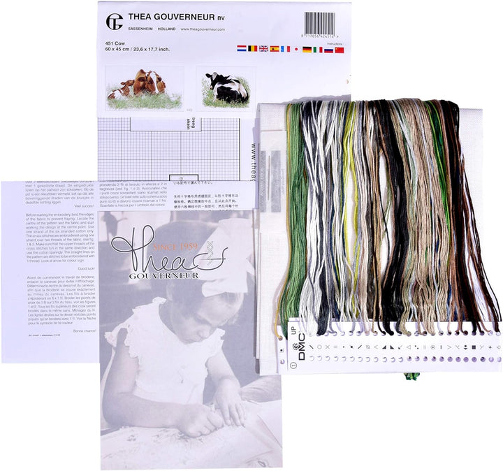 Thea Gouverneur - Kreuzstich-Set - Kuh (Vorderansicht) - Leinen - 32 Count - Für Erwachsene - 451, K
