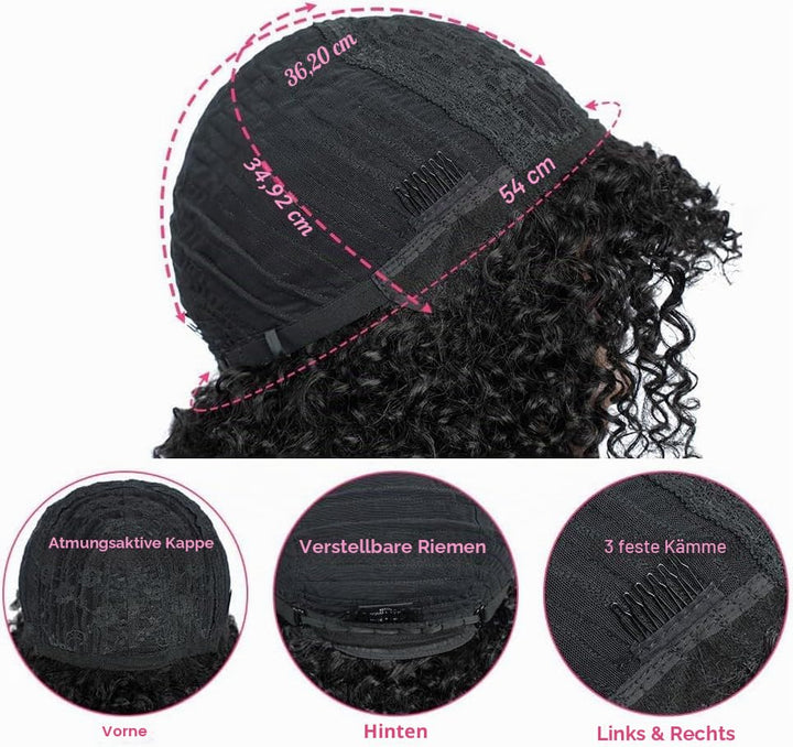 Wig Human Hair With Bang For Black Women Afro Kinky Curly None Lace Glueless Short Curly Human Hair