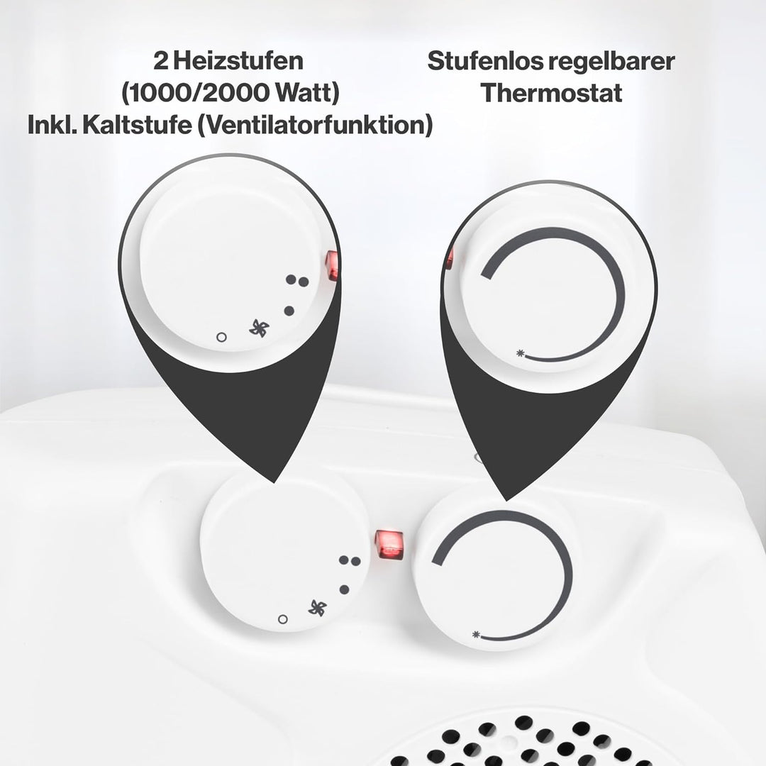 Bomann® mobiler & kompakter Heizlüfter | Heizlüfter 2000W & 1000W | Heizkörper mit Ventilatorfunktio