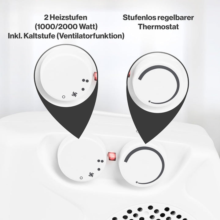 Bomann® mobiler & kompakter Heizlüfter | Heizlüfter 2000W & 1000W | Heizkörper mit Ventilatorfunktio
