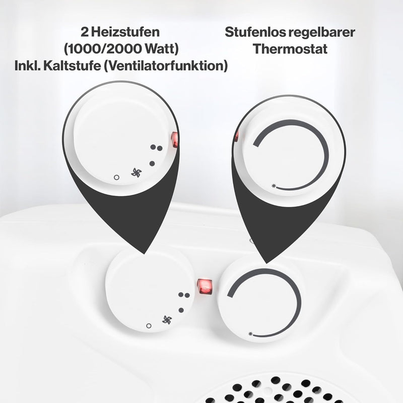 Bomann® mobiler & kompakter Heizlüfter | Heizlüfter 2000W & 1000W | Heizkörper mit Ventilatorfunktio