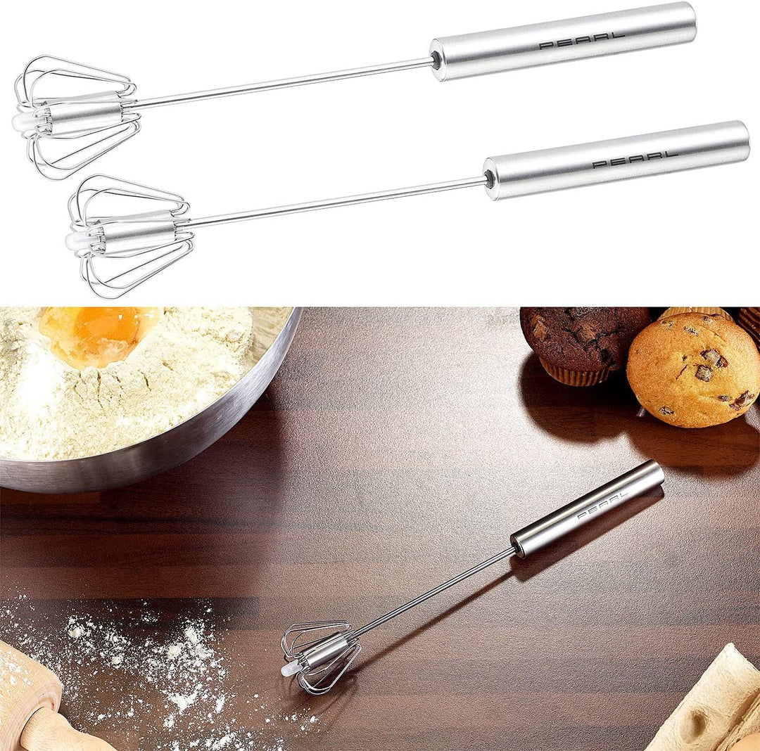 PEARL Schwingbesen: 4er-Set Multi-Quirls mit Drehautomatik, Edelstahl, 25cm (Automatik Schneebesen,