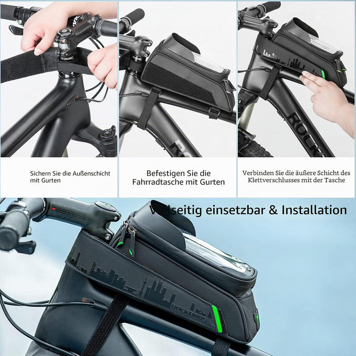 ROCKBROS Rahmentasche für Fahrrad, Telefonhalterung für Lenker, Rennrad, Aufbewahrungstasche, 2 in 1