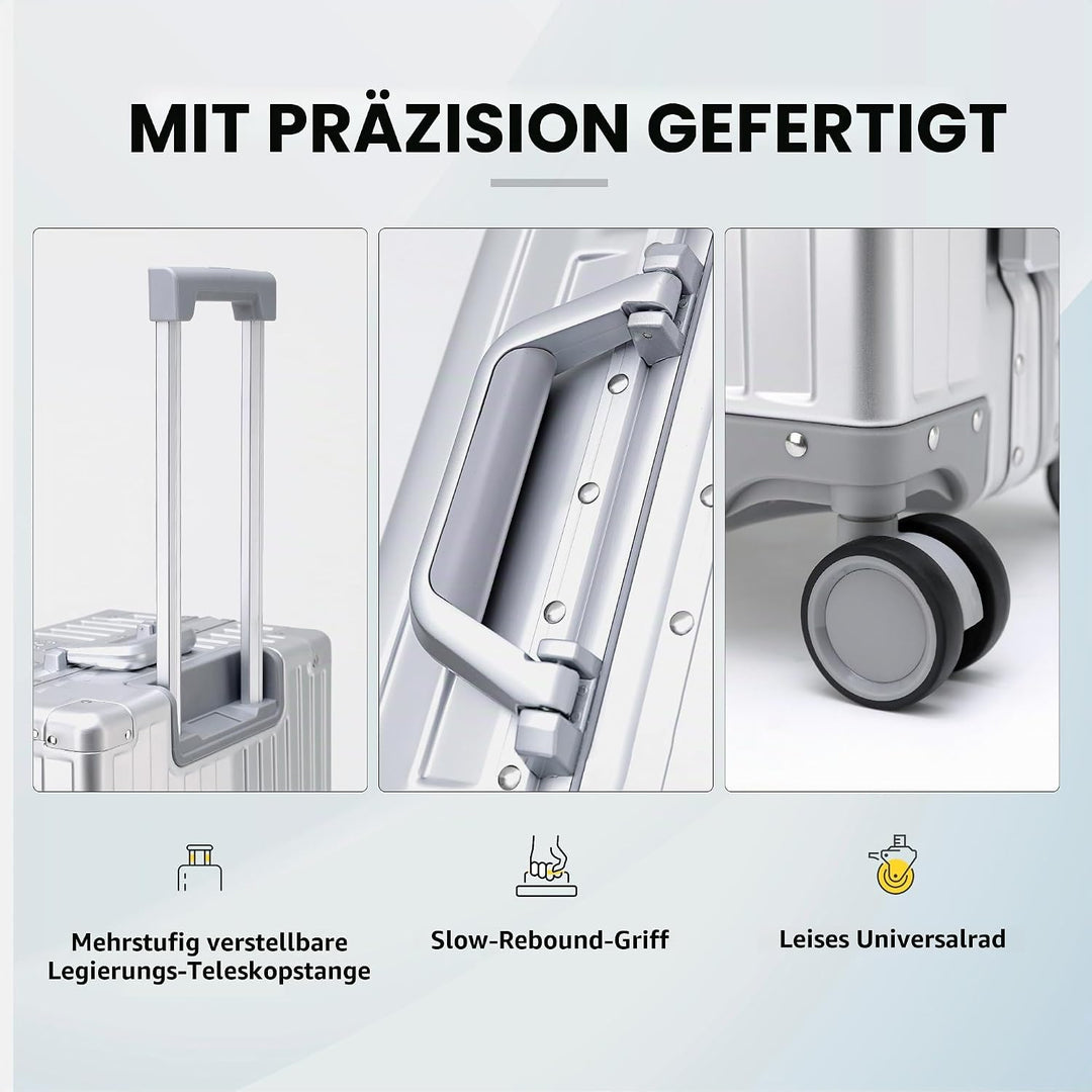 Simcat 100% Aluminium Koffer Handgepäck – Premium Hartschalenkoffer mit TSA-Schloss & 4 leise Doppel
