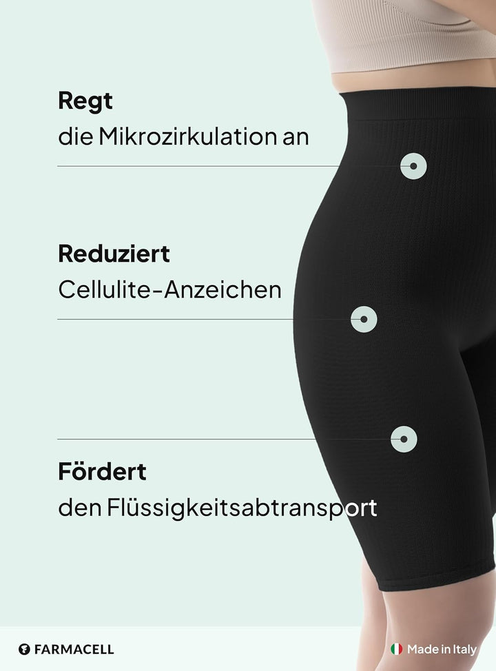 FarmaCell 113 Shorts Hohe Taille, massierende und reduzierende Hose, Anti-Cellulite, S-M Schwarz