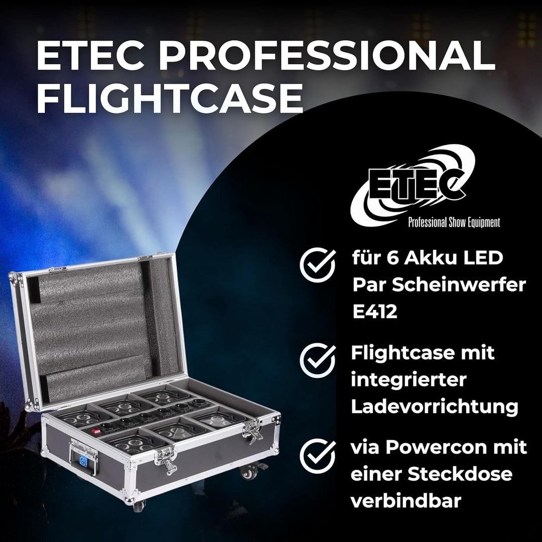 Flightcase Transportcase passend für ETEC Akku LED Par Scheinwerfer E412 mit Ladevorrichtung Flightc