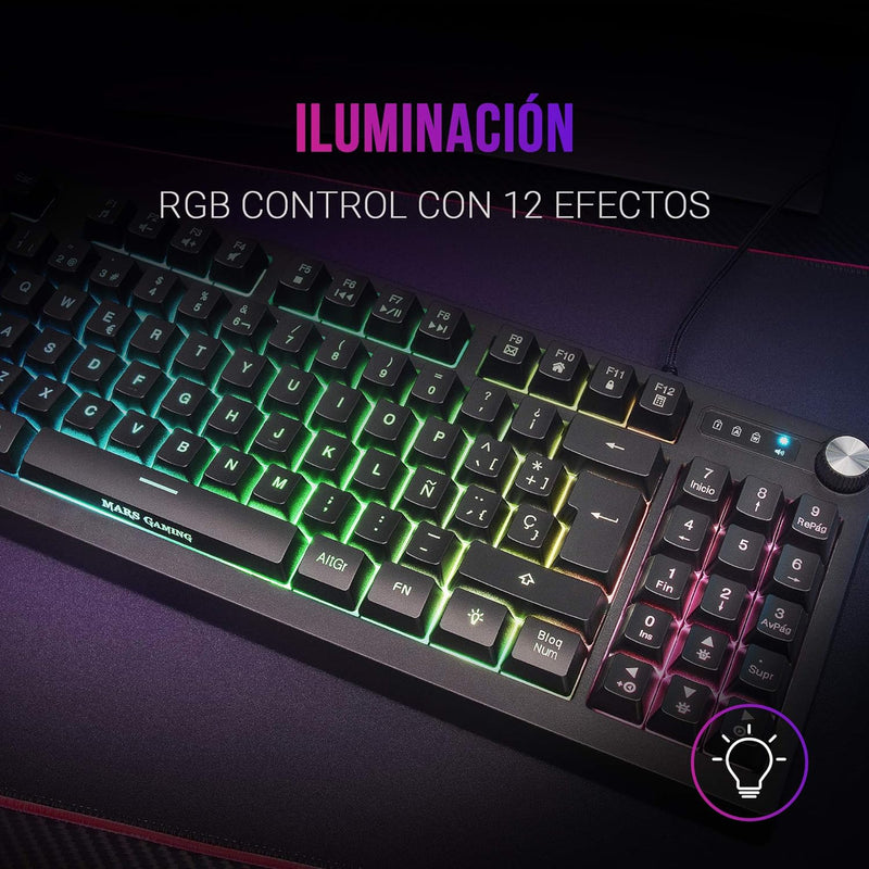 Mars Gaming MKREVOES, H-Mech Compact TKL Tastatur und Ziffernblock, Volle RGB-Beleuchtung, Spanisch