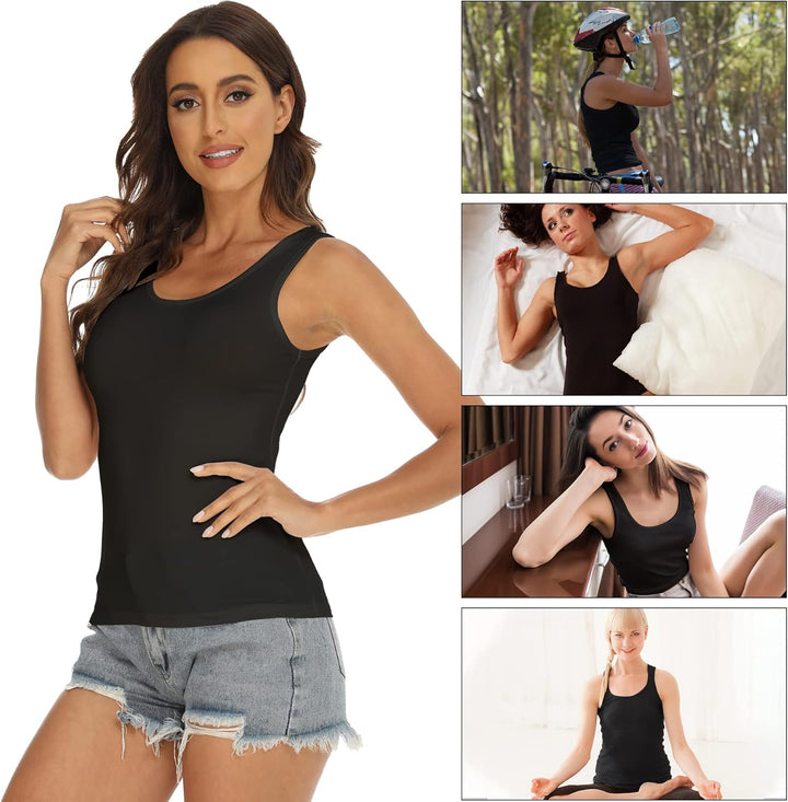 BQTQ 5 Stück Unterhemd Damen Crop Top Tank Top Basic Cami Tank Top für Frauen und Mädchen S Schwarz,