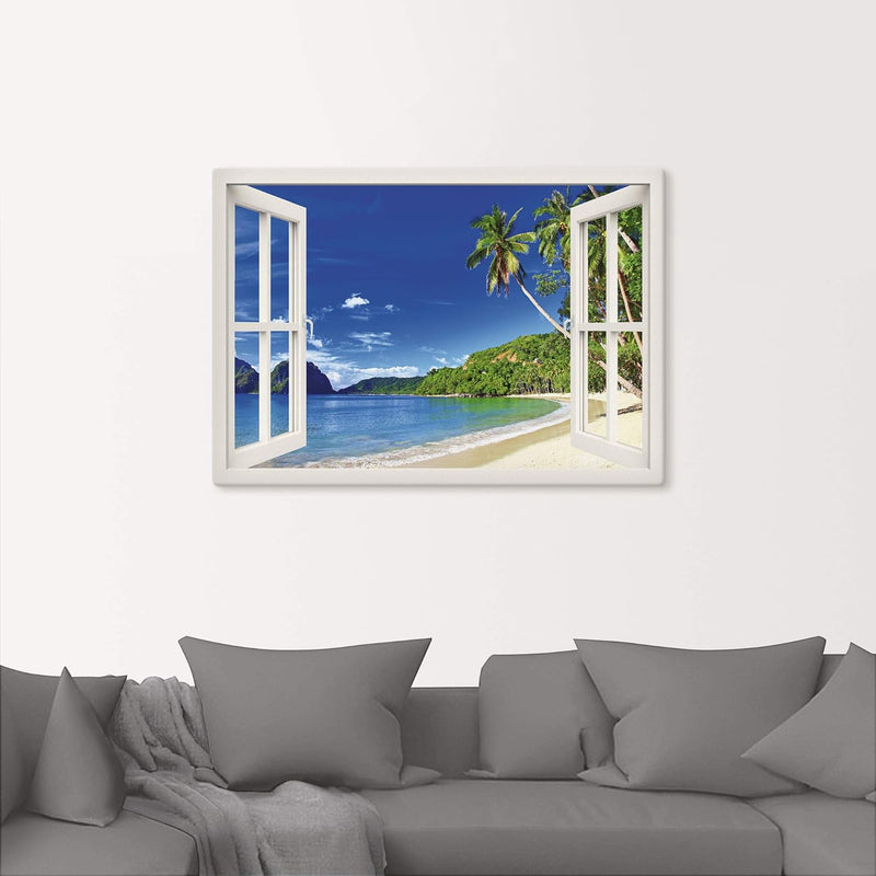 ARTland Leinwandbilder Wandbild Bild Leinwand 100x70 cm Fensterblick Karibik Südsee Strand Meer Inse