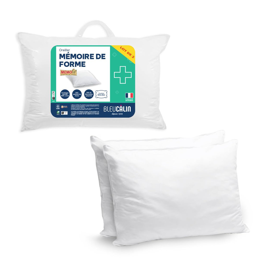 Bleu Câlin Set aus 2 Kopfkissen, Memo-Fill, 50x70 cm, Weiss, OMFW 50 x 70 cm Uni, 50 x 70 cm Uni