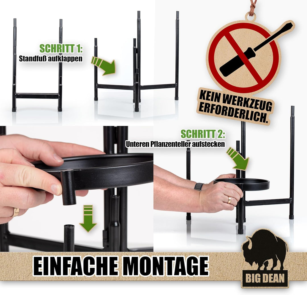 BigDean 3 Etagen Blumenständer klappbarer Pflanzenständer robuster Blumenständer Metall, 3 Etagen
