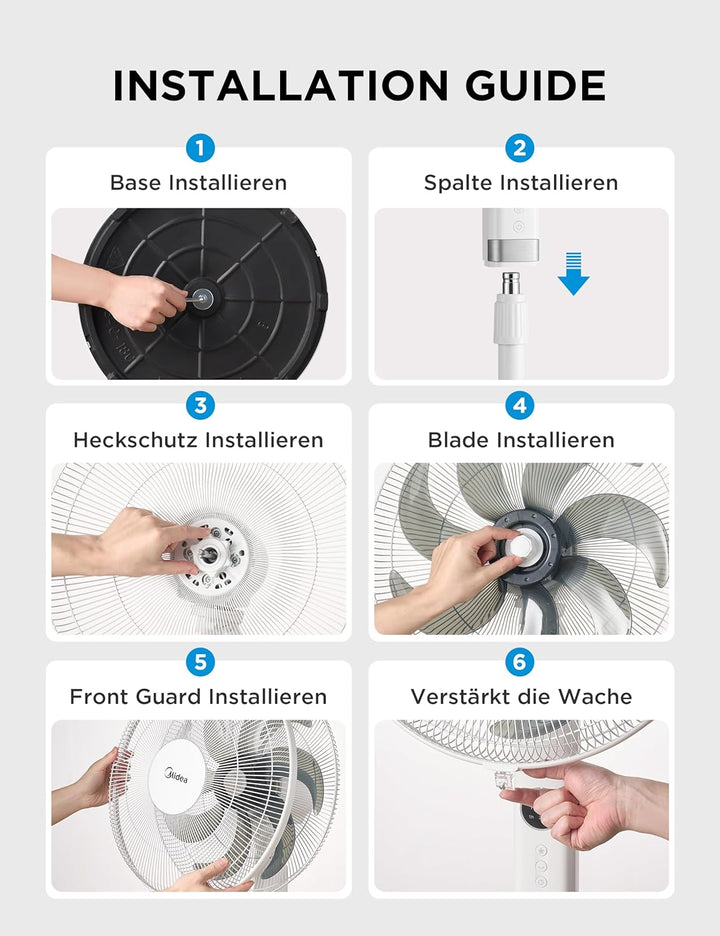Midea FS40-23MR Standventilator mit 3 Geschwindigkeiten, Teleskophöhe und -grösse, Fernbedienung, du