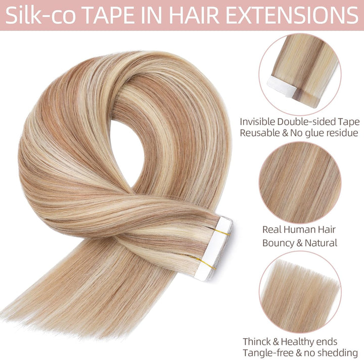 Silk-co Tape in Extensions Echthaar 40stk, Remy Tape Extensions Echthaar, Skin Weft Haarextensions K