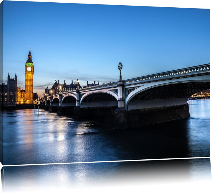 Westminster Bridge und Big Ben bei Nacht Format: 100x70 auf Leinwand, XXL riesige Bilder fertig gera