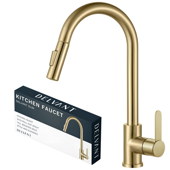SLIM Küchenarmatur mit herausziehbarer Auslaufbrause, Wasserhahn Küche, 360° drehbare Edelstahl Spül