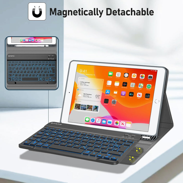 FINTIE Hülle mit Tastatur für iPad 9. / 8. / 7. Generation (10.2 Zoll, 2021/2020/2019), Beleuchtete