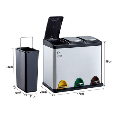 SVITA TC3X8 Küchen-Eimer 24 Liter 3X 8L Edelstahl dreifach Abfalleimer 3er-Mülleimer Mülltrennung Tr