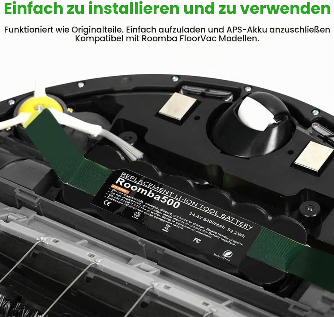 6400mAh Ersatzakku für iRobot Roomba Li-Ion Akku14.4V 6400Ah Akku für Roomba 500 600 700 800 Serie E