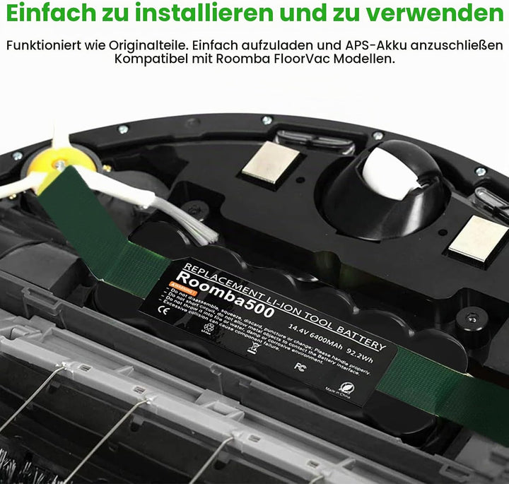 6400mAh Ersatzakku für iRobot Roomba Li-Ion Akku14.4V 6400Ah Akku für Roomba 500 600 700 800 Serie E
