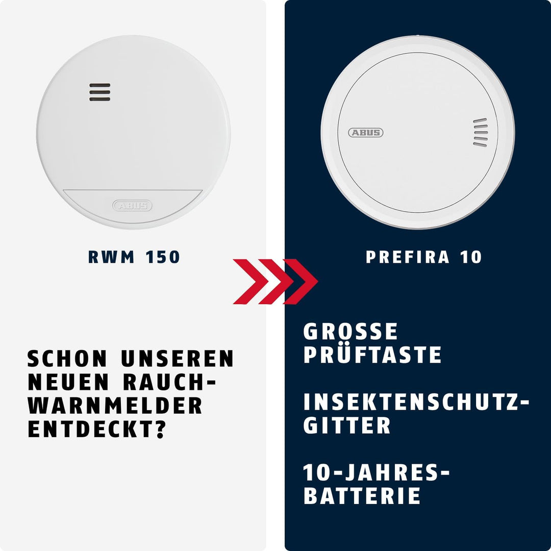 ABUS Rauchmelder RWM150 - langlebige 10-Jahres-Batterie - für Wohnräume und VdS geprüft nach DIN EN