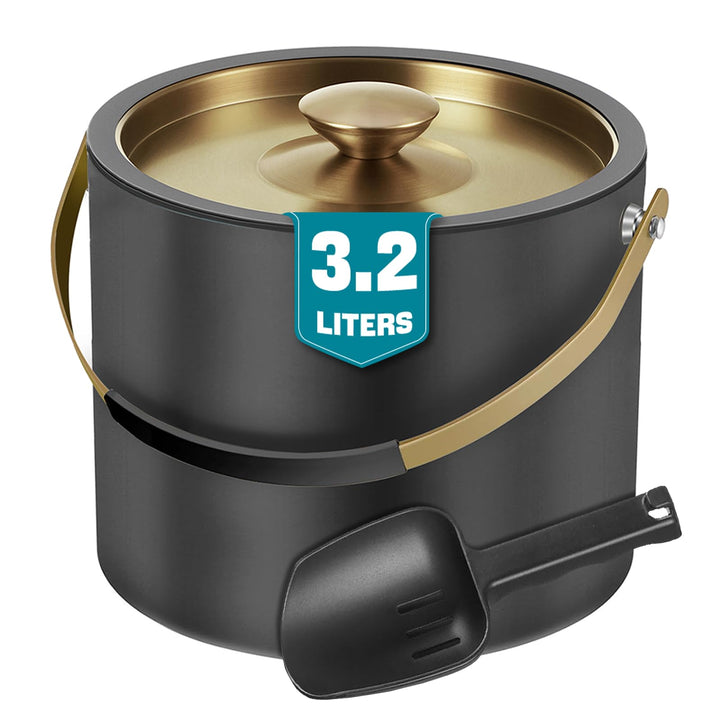 3.2L Eiswürfelbehälter mit Deckel und Schaufel, Edelstahl Eiskübel Doppelwandiger Isolierter Eisbehä